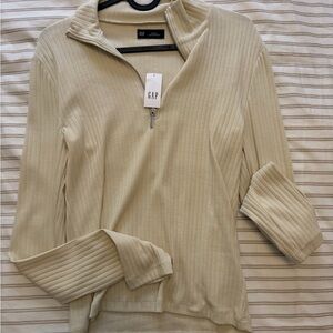 GAP Women's Beige Ribbed Half-Zip Sweatshirt